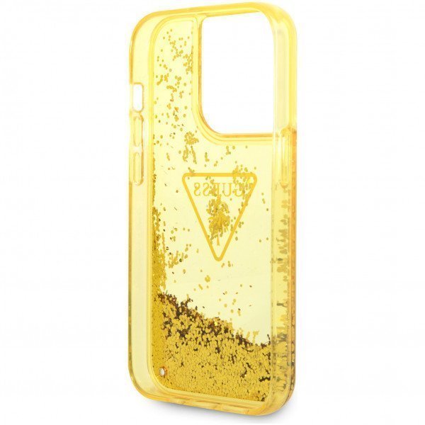 Чехол Guess для iPhone 14 Pro Liquid Glitter Triangle logo Hard. Цвет: жёлтый