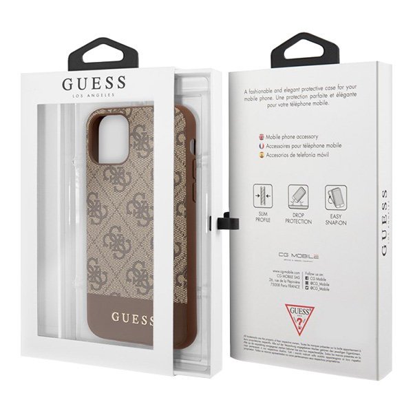 Чехол Guess для iPhone 11 4G PU Stripe Metal logo Hard. Цвет: коричневый