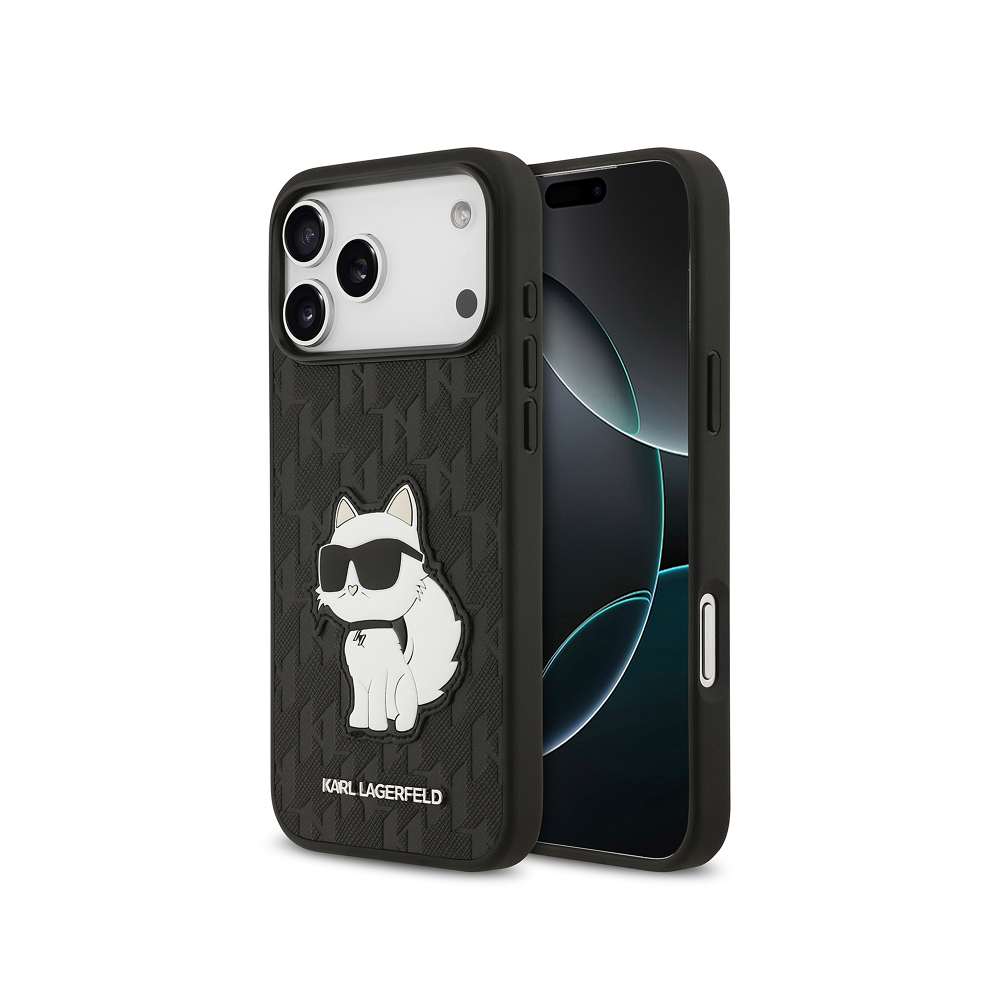 Чехол Lagerfeld PU Saffiano Monogram NFT Karl & Choupette для iPhone 17 Pro. Цвет: черный
