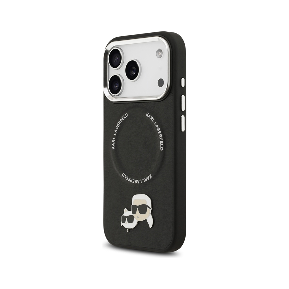 Чехол Lagerfeld PU NFT Karl & Choup heads Metal pin & Cam для iPhone 17 Pro Max. Цвет: черный