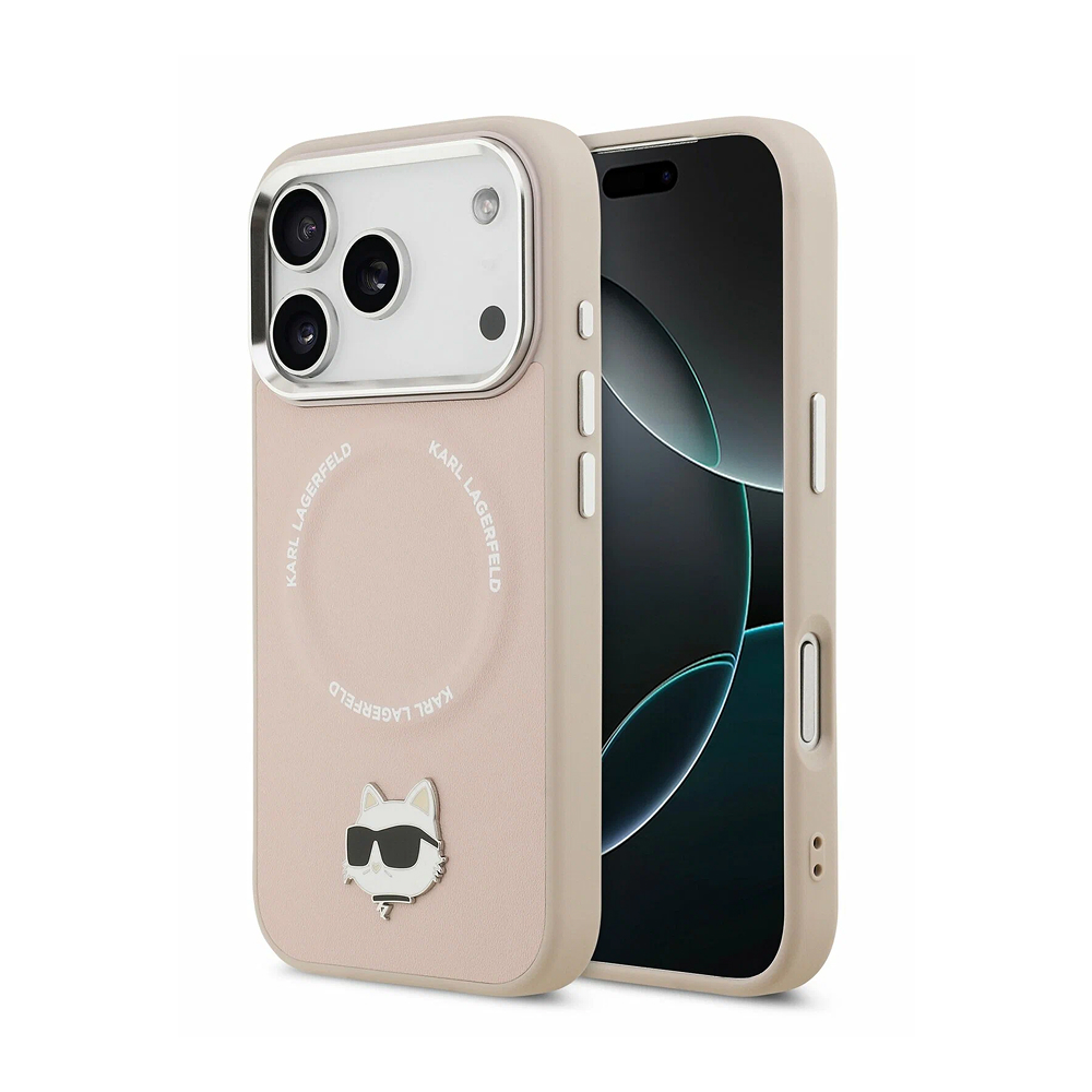 Чехол Lagerfeld IML NFT Choupette Head on logo Metal Cam для iPhone 17 Pro Max. Цвет: розовый