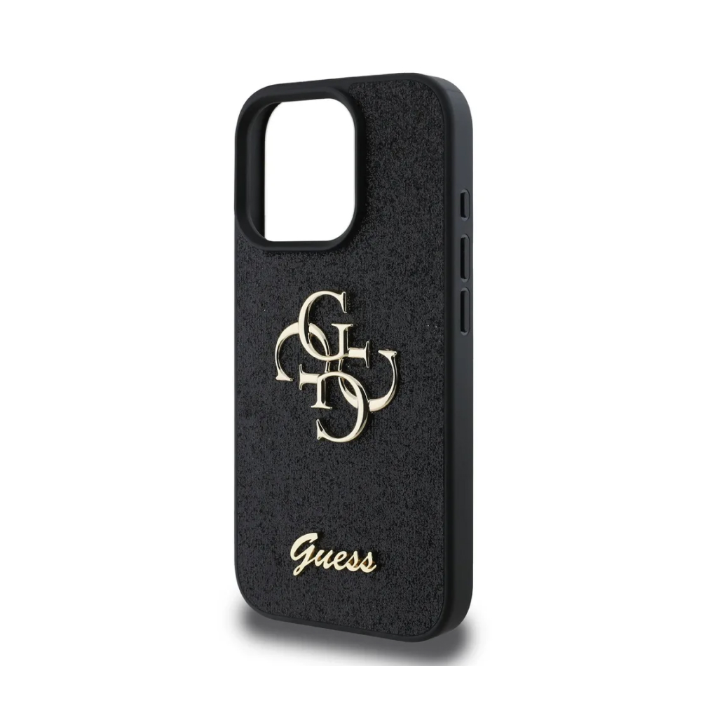 Чехол Guess Fixed Glitters 4G Big metal logo для iPhone 16 Pro. Цвет: черный