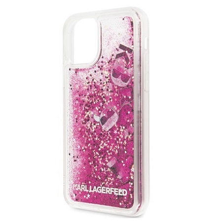 Чехол Lagerfeld для iPhone 11 Liquid Glitter Floatting charms Hard. Цвет: черный/"Розовое золото"