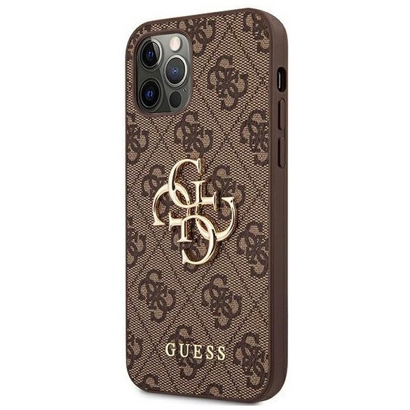 Чехол Guess для iPhone 12/12 Pro PU 4G Big metal logo Hard. Цвет: коричневый