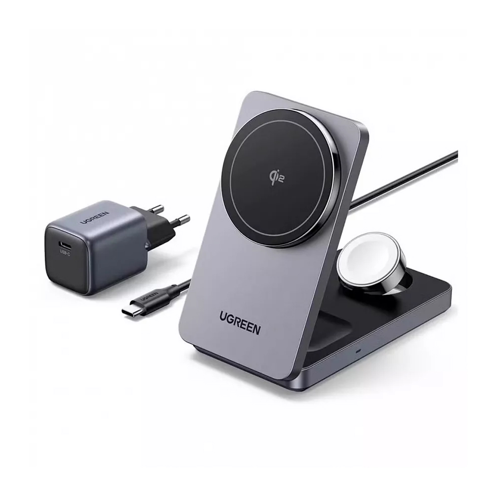 Беспроводное зарядное устройство UGREEN W707 3 в 1, 25Вт макс. Цвет: серый
