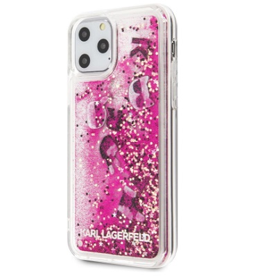 Чехол Lagerfeld для iPhone 11 Pro Max Liquid Glitter Floatting charms. Цвет: черный/"Розовое золото"