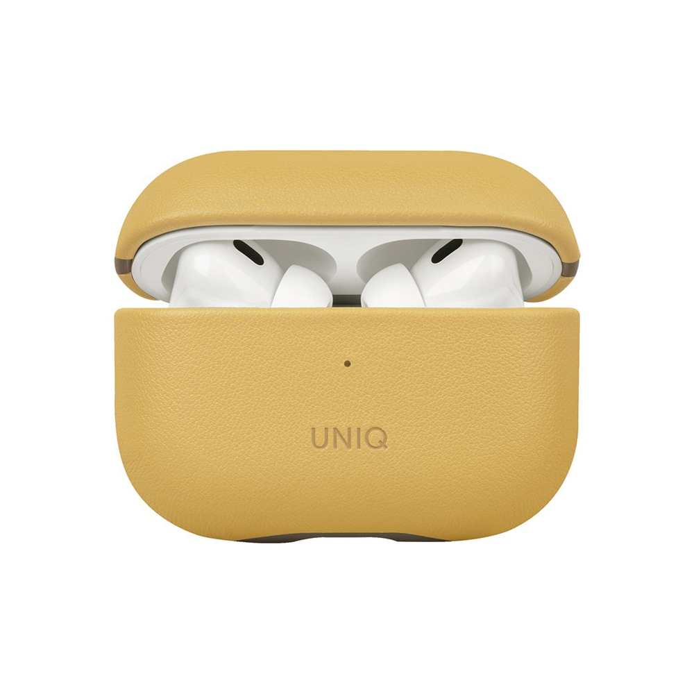 Чехол Uniq Lyden DS Leatherette для AirPods Pro 2 с ремешком. Цвет: желтый/серый