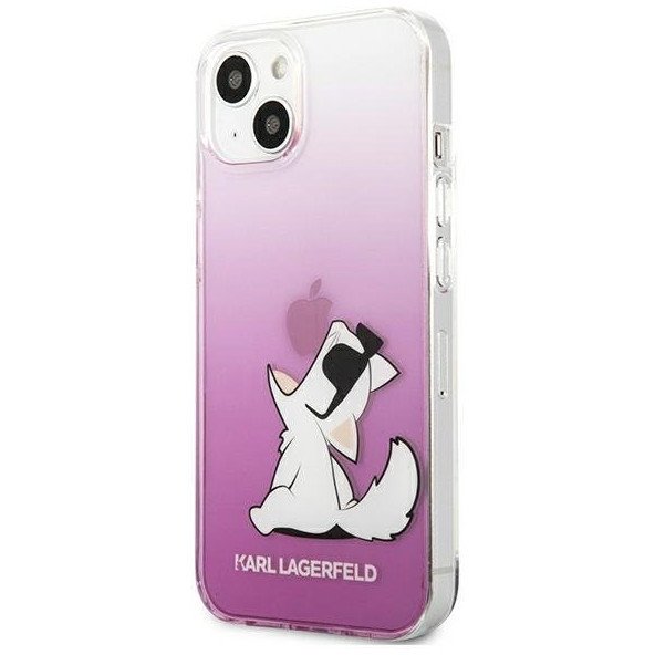 Чехол Lagerfeld для iPhone 13 PC/TPU Choupette Fun Hard Gradient. Цвет: розовый