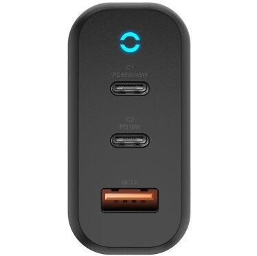 Адаптер питания EnergEA Ampcharge Gan65, 2 USB-C PD65W+18W+USB-A PPS/QC3.0. Цвет: чёрный