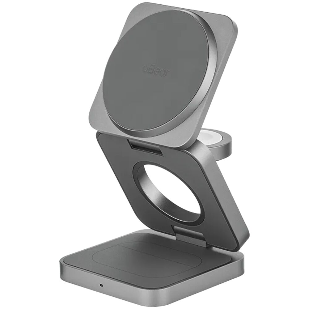 Беспроводное зарядное устройство uBear Balance Ultra, 3-в-1, MagSafe, Qi2. Цвет: серый