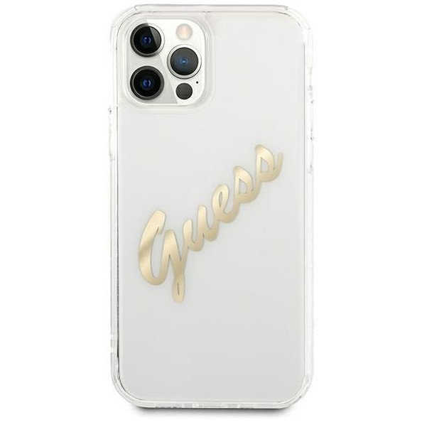 Чехол Guess для iPhone 12 Pro Max PC/TPU Script Logo Hard. Цвет: прозрачный/золотой