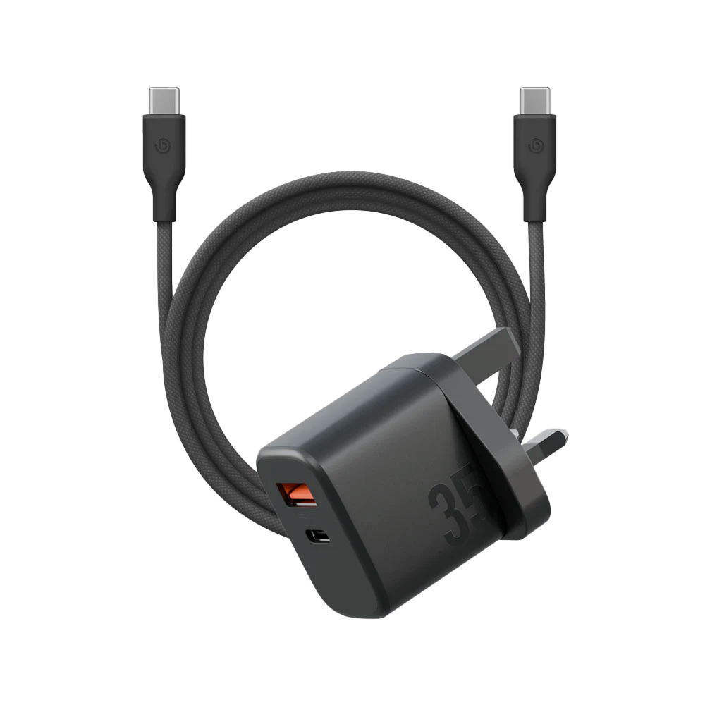 Адаптер питания EnergEA Bazic GoPort Velox Kit GaN35, USB-C+USB-A +кабель Weave. Цвет: черный