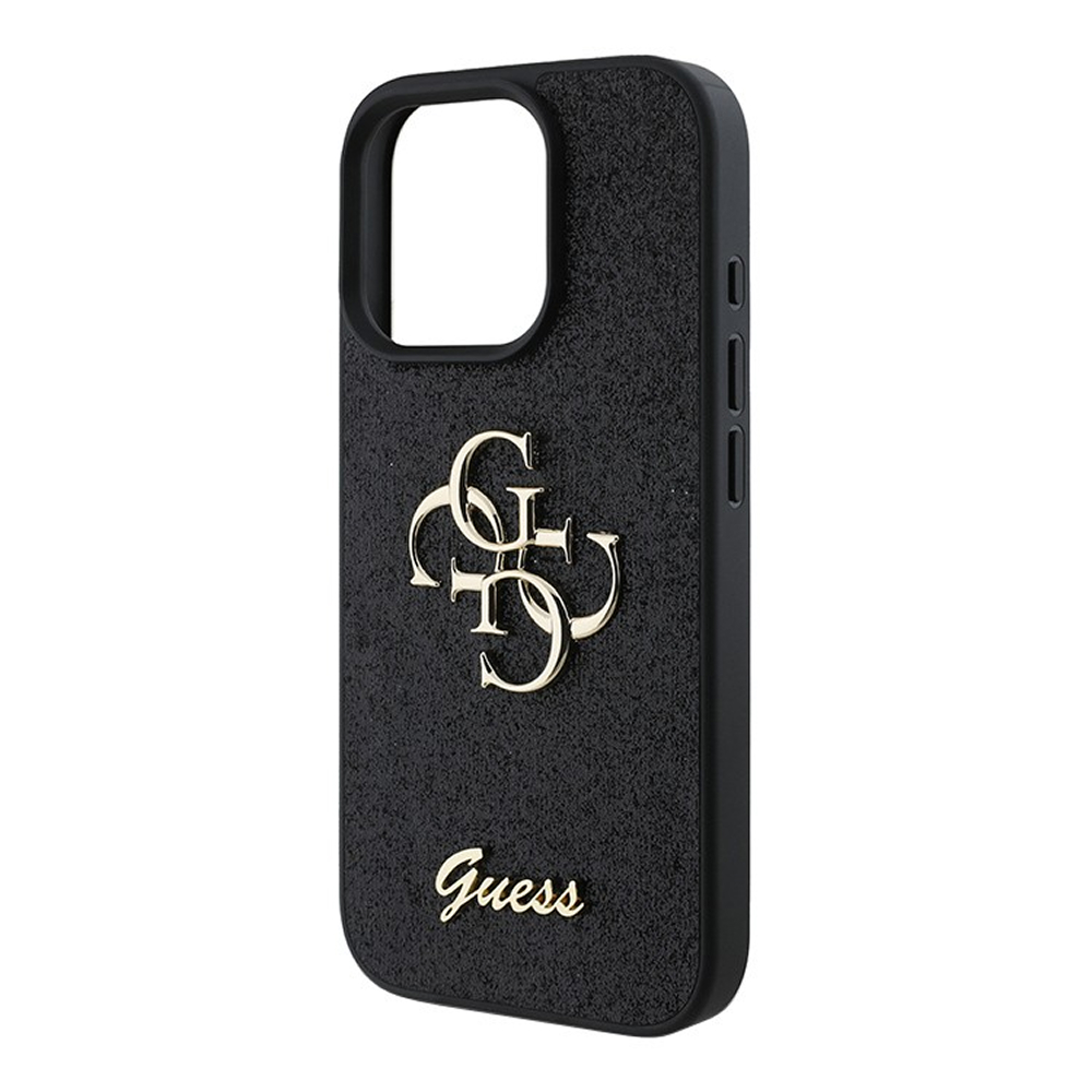 Чехол Guess Fixed Glitters 4G Big metal logo для iPhone 16 Pro Max. Цвет: черный