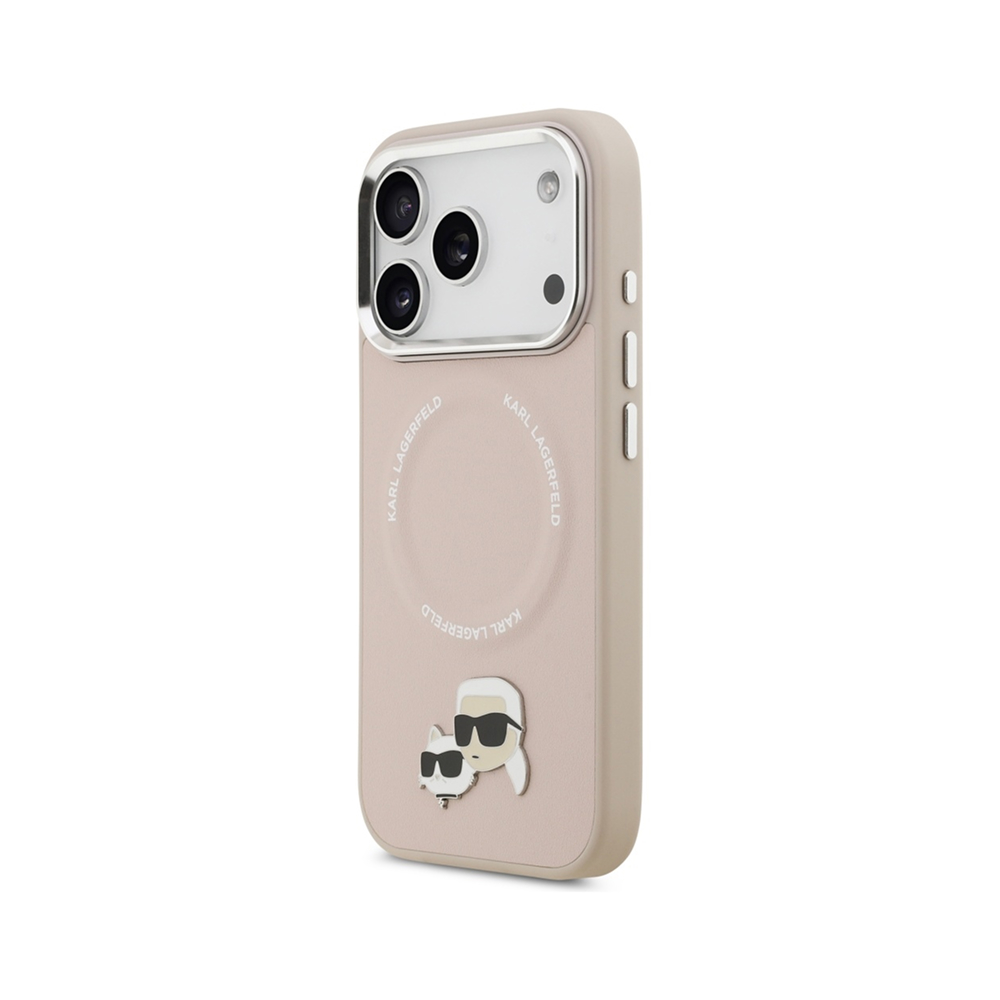Чехол Lagerfeld PU NFT Karl & Choup heads Metal pin & Cam для iPhone 17 Pro Max. Цвет: розовый
