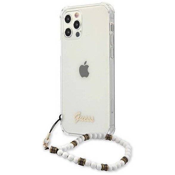 Чехол Guess для iPhone 12/12 Pro PC/TPU Script Hard Transp + Pearl strap. Цвет: чёрный