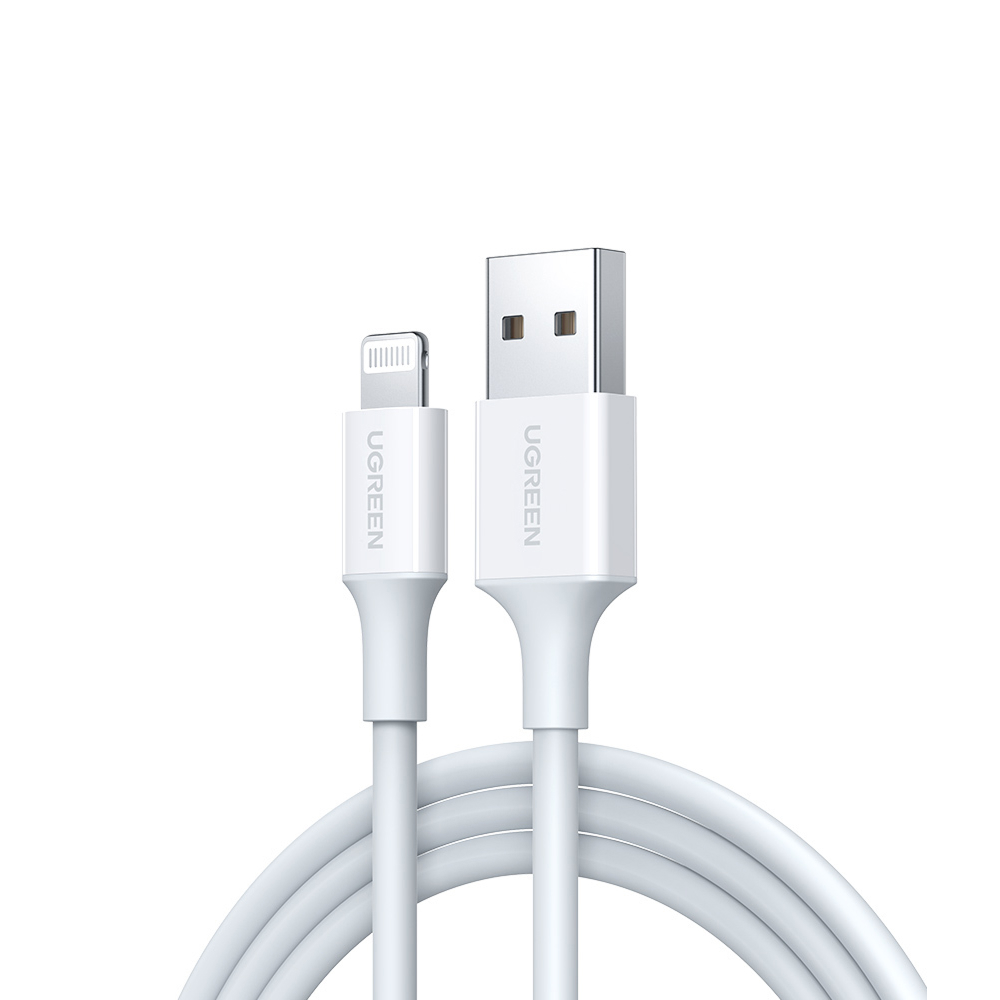 Кабель UGREEN US155 Lightning — USB-A, Nickel Plating ABS Shell, 1 м. Цвет: белый