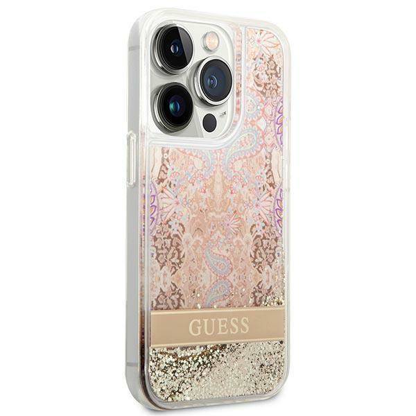 Чехол Guess для iPhone 14 Pro Max Liquid Glitter Paisley Hard. Цвет: золотой