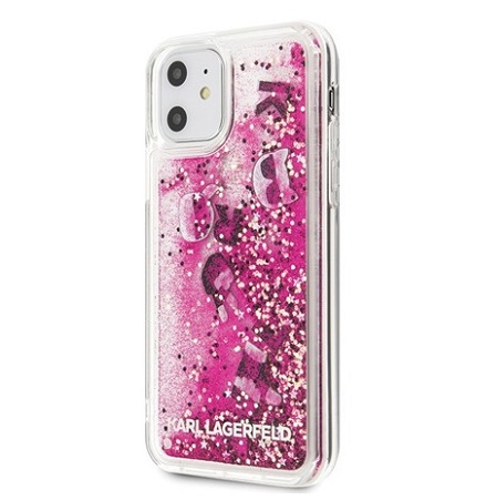 Чехол Lagerfeld для iPhone 11 Liquid Glitter Floatting charms Hard. Цвет: черный/"Розовое золото"