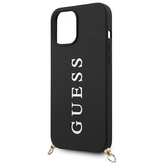 Чехол Guess для iPhone 12/12 Pro PU Embossed white logo and strap Hard. Цвет: чёрный