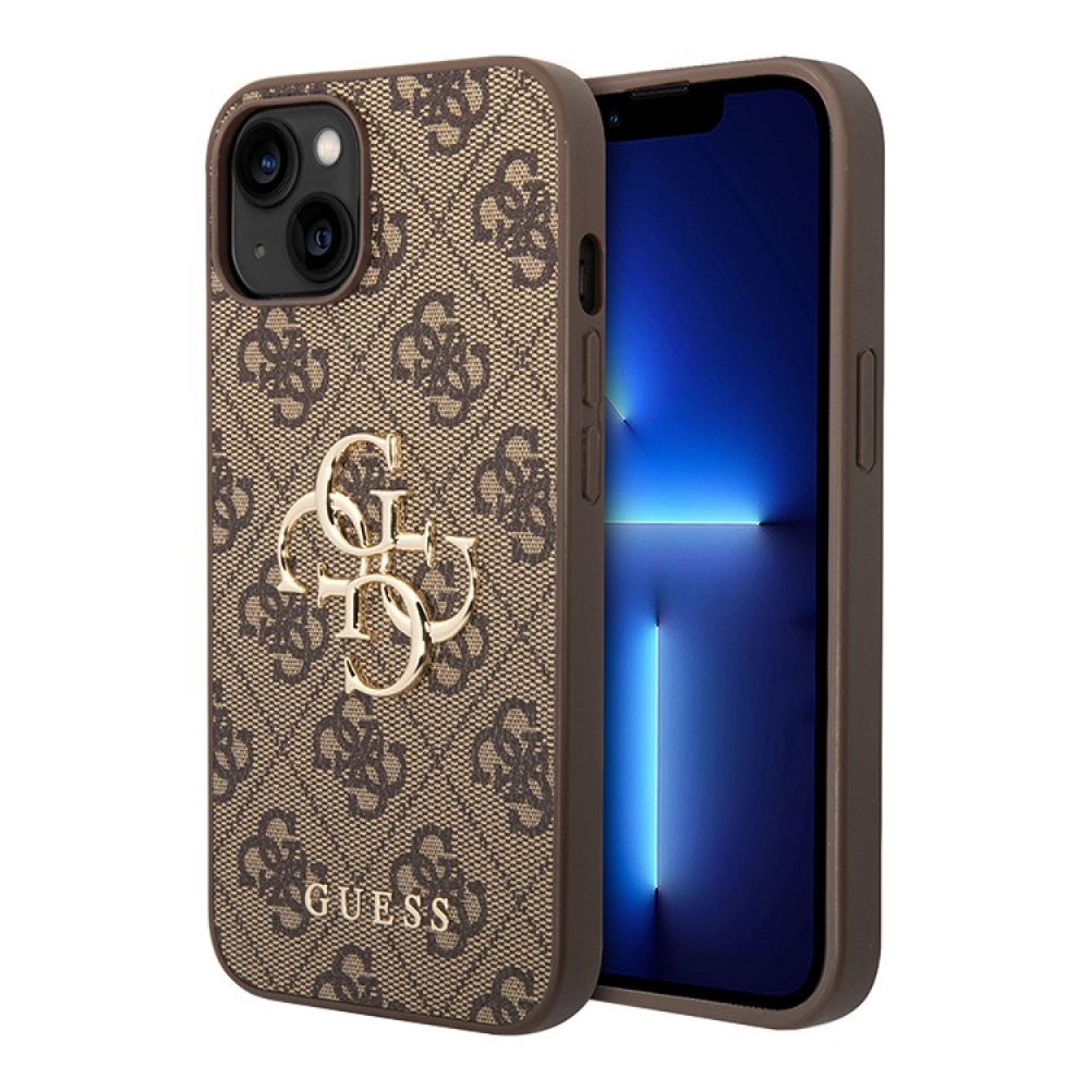 Чехол Guess PU 4G Big metal logo Hard для iPhone 15. Цвет: коричневый