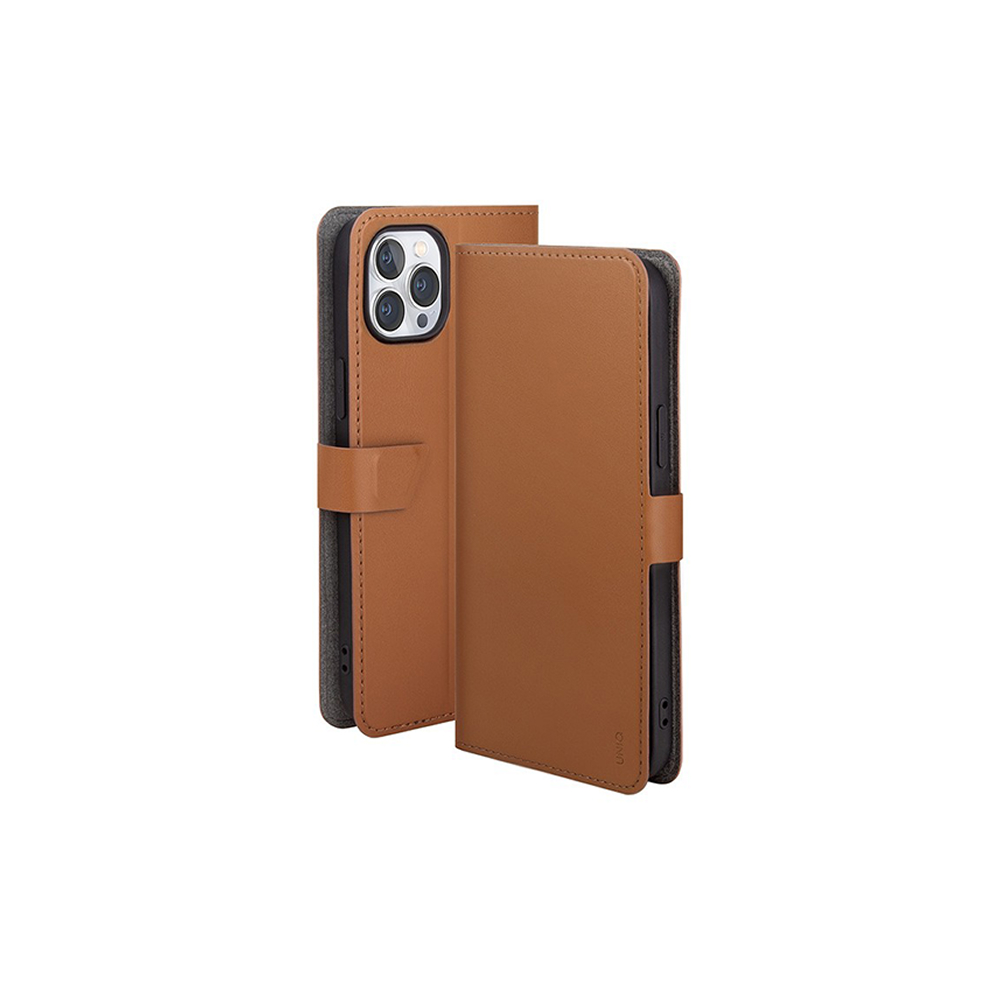 Чехол-книжка Uniq Journa Heritage для iPhone 14 Pro Max, искусств. кожа. Цвет: коричневый