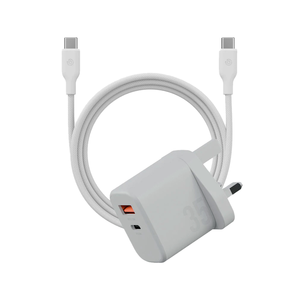 Адаптер питания EnergEA Bazic GoPort Velox Kit GaN35, USB-C+USB-A +кабель Weave. Цвет: белый