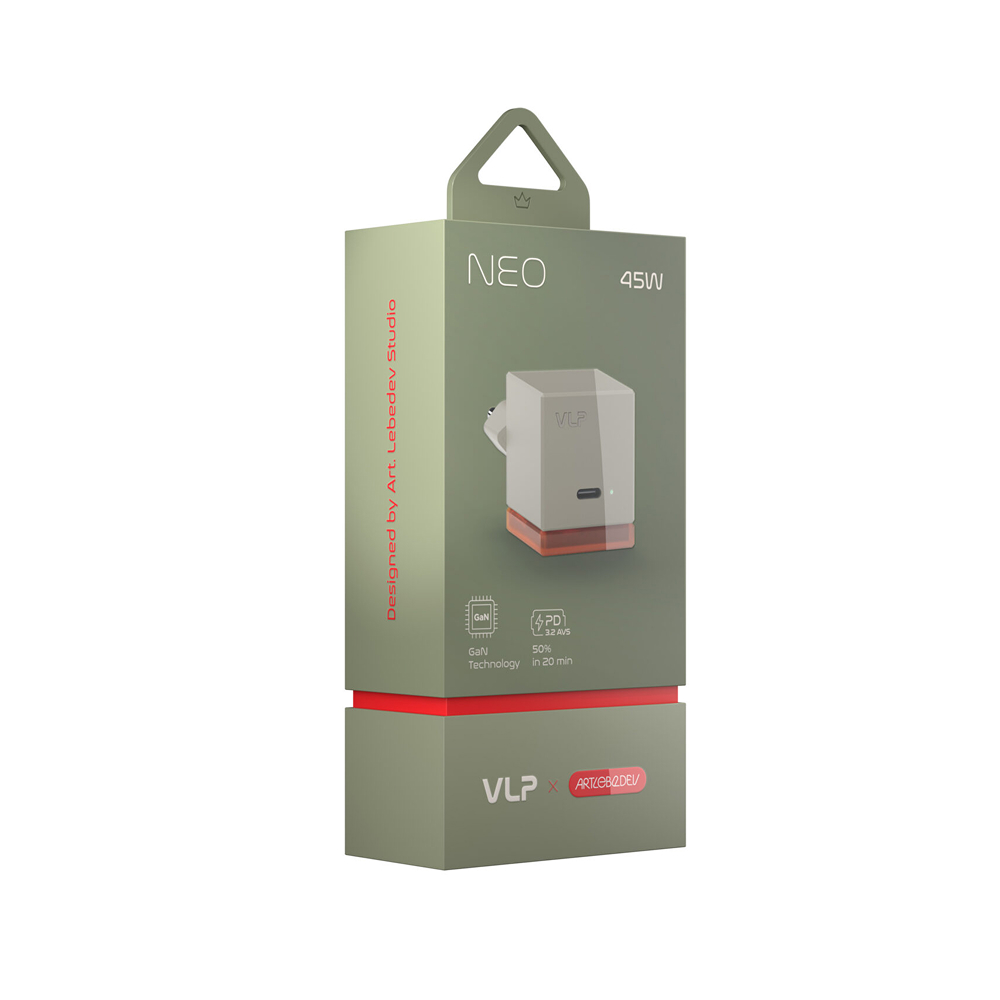 Сетевое зарядное устройство VLP NEO 45Вт, USB-C PD 3.2, QC. Цвет: янтарно-серый