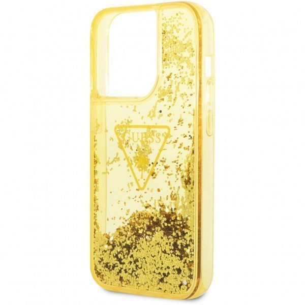 Чехол Guess для iPhone 14 Pro Liquid Glitter Triangle logo Hard. Цвет: жёлтый