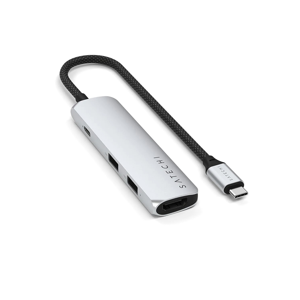 Хаб Satechi Slim Multiport Adapter 4-in-1 1xUSB-C PD, 2xUSB-A 3.2 gen.2,1xHDMI 4K. Цвет: серебристый