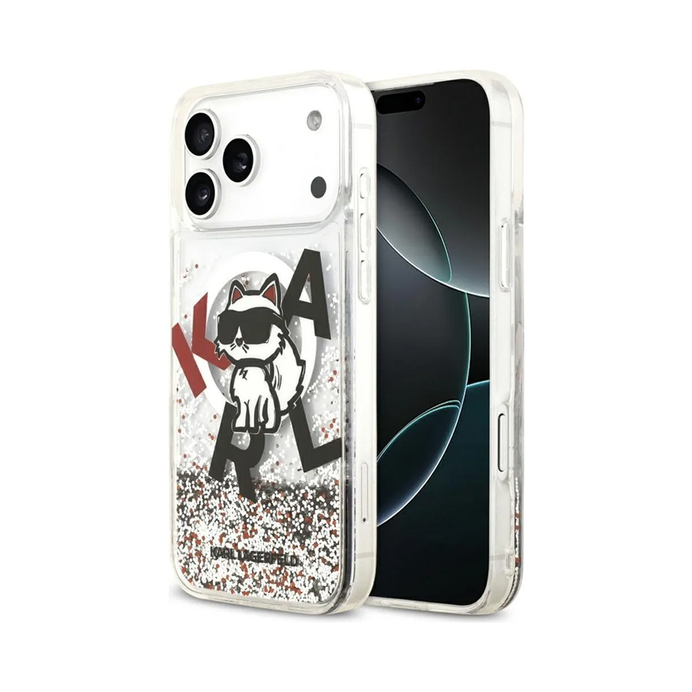 Чехол Lagerfeld Liquid Glitter Sketch Choupette для iPhone 17 Pro Max. Цвет: прозрачный