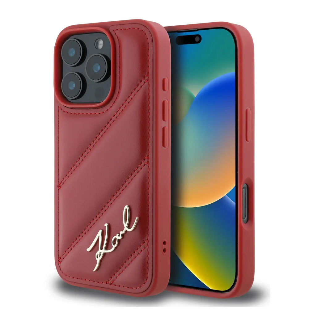 Чехол Lagerfeld PU Quilted Signature metal logo для iPhone 16 Pro Max. Цвет: красный