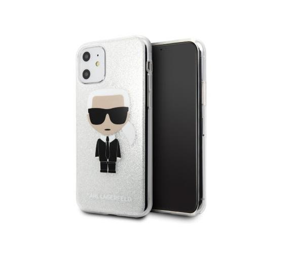 Чехол Lagerfeld для iPhone 11 Karl Iconik Hard Glitter. Цвет: серебристый