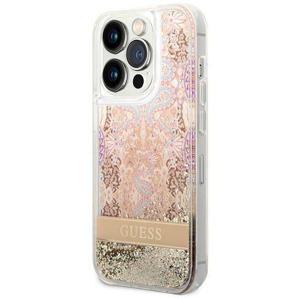 Чехол Guess для iPhone 14 Pro Max Liquid Glitter Paisley Hard. Цвет: золотой