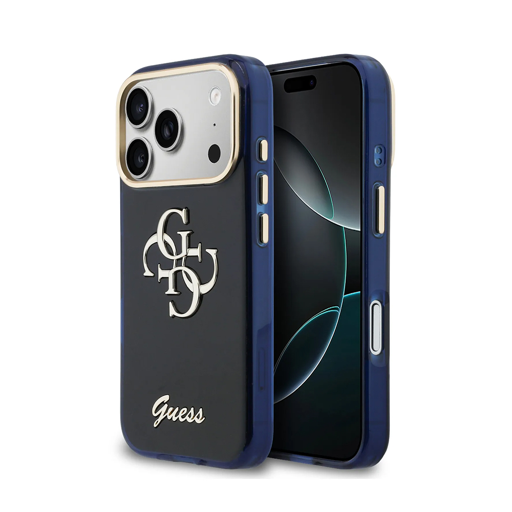 Чехол Guess IML 4G Big metal and Script logo Metal cam Hard Blue для iPhone 17 Pro Max. Цвет: синий