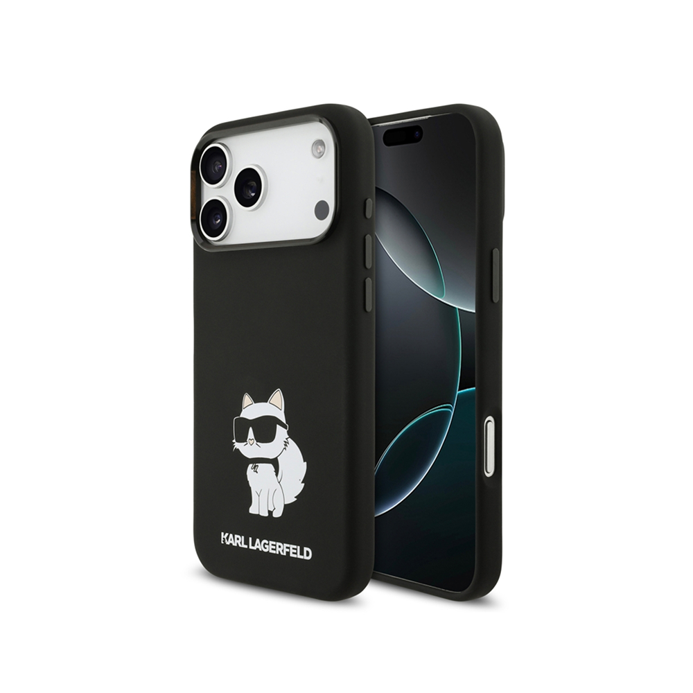 Чехол Lagerfeld Liquid silicone NFT Choupette Metal Cam для iPhone 17 Pro. Цвет: черный