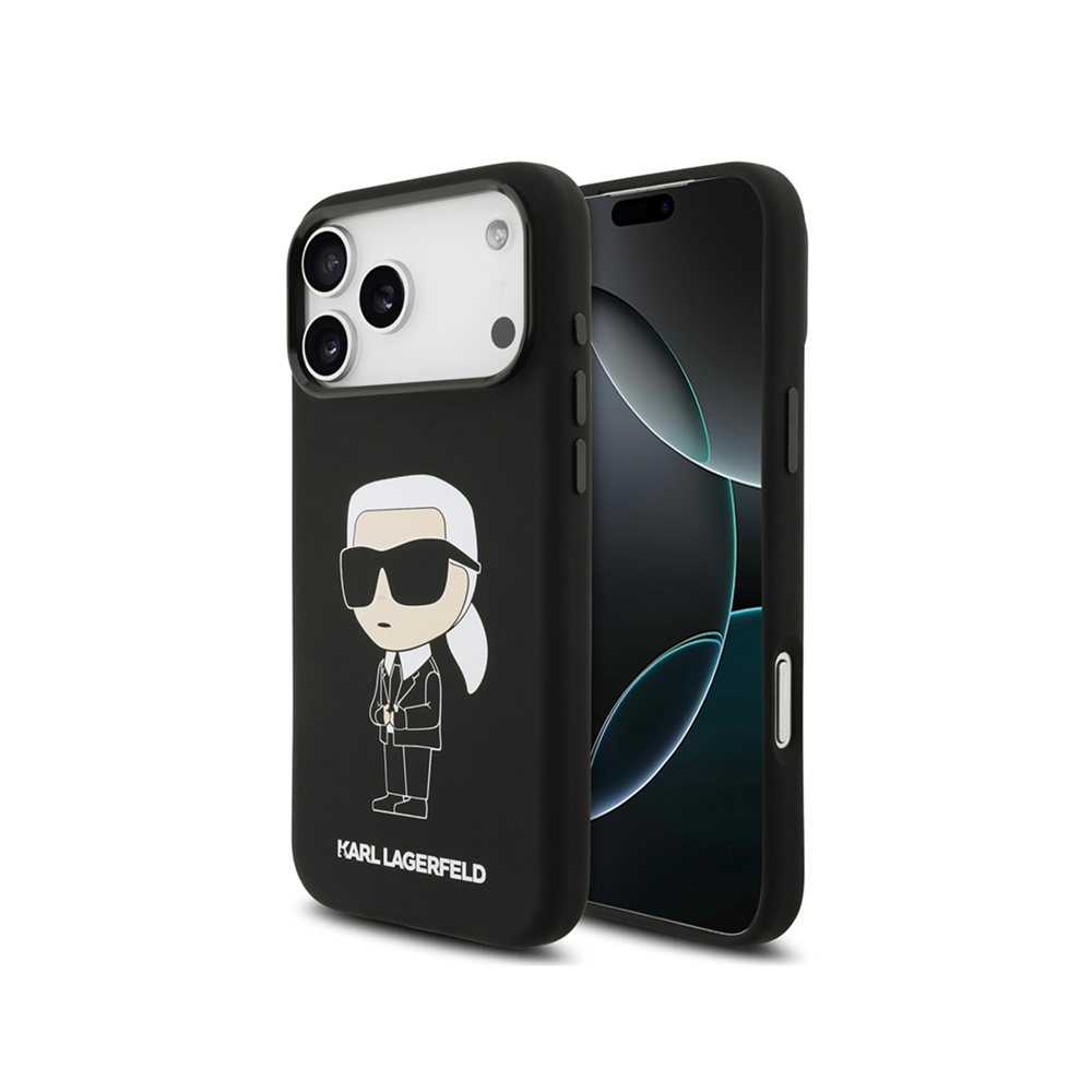 Чехол Lagerfeld Liquid silicone NFT Karl Ikonik Metal Cam для iPhone 17 Pro. Цвет: черный