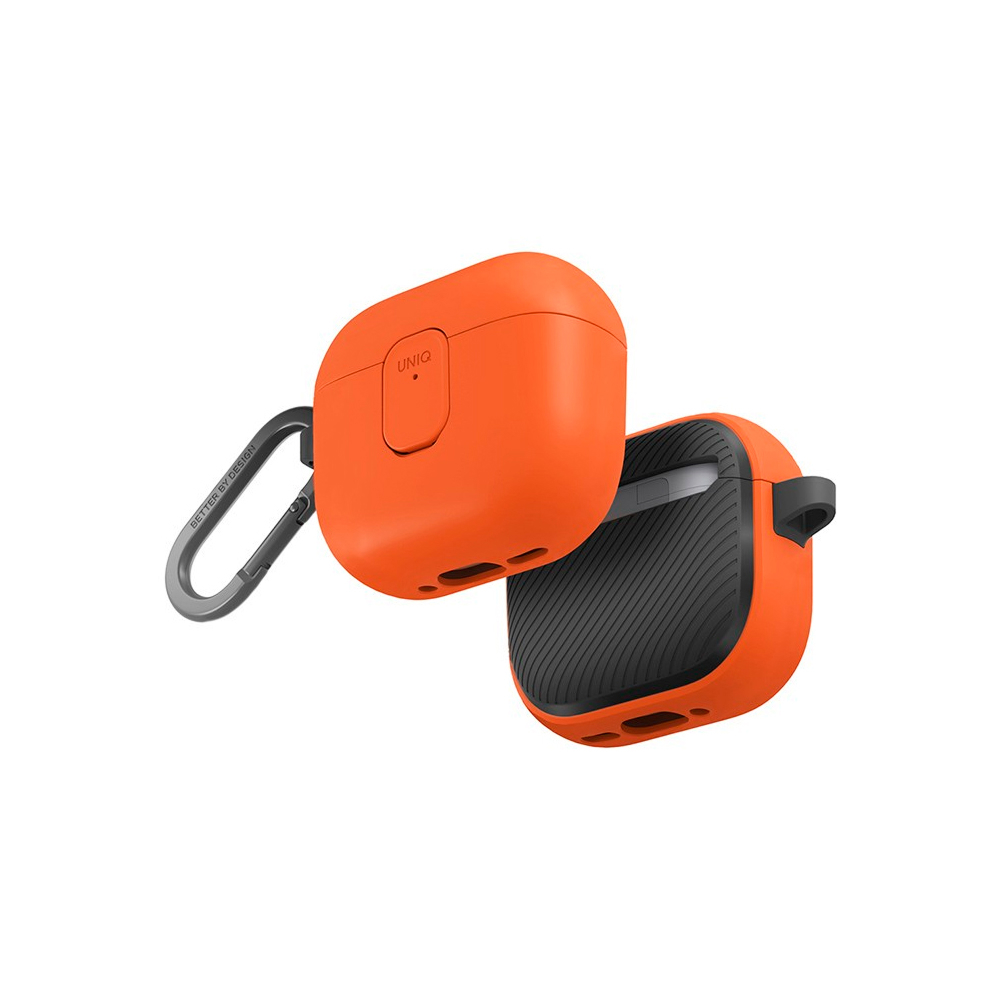 Чехол UNIQ CLYDE Lock case для AirPods 4, силикон. Цвет: оранжевый/черный