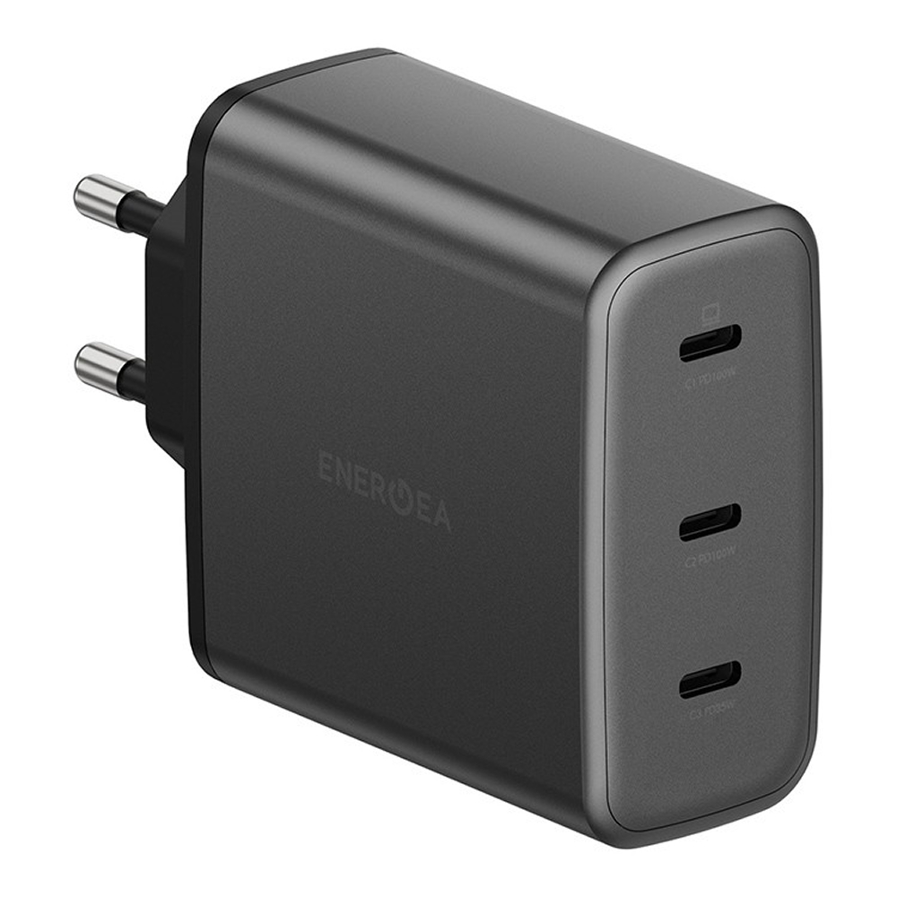 Адаптер питания EnergEA AmpCharge Gan100 3USB-C, PD/PPS/QC3.0, 100W. Цвет: серый