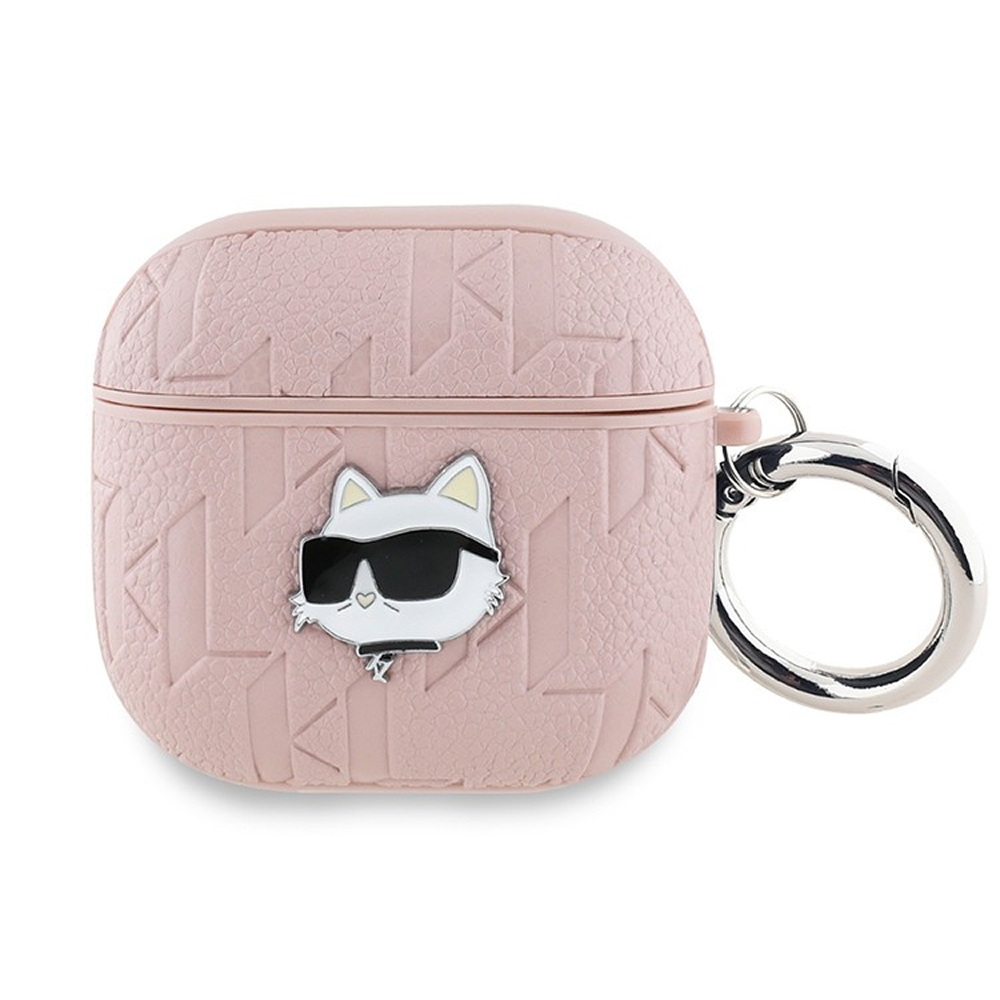 Чехол Lagerfeld PU Saffiano Monogram with ring NFT Metal Head Choupette для AirPods 4. Цвет: розовый