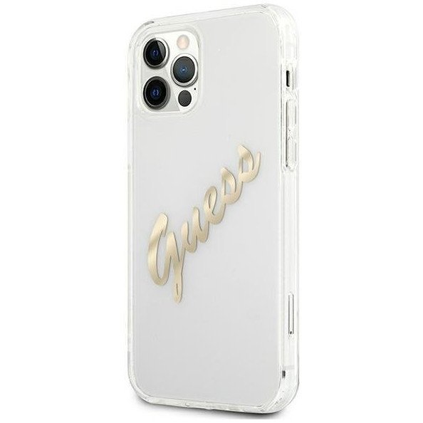 Чехол Guess для iPhone 12 Pro Max PC/TPU Script Logo Hard. Цвет: прозрачный/золотой