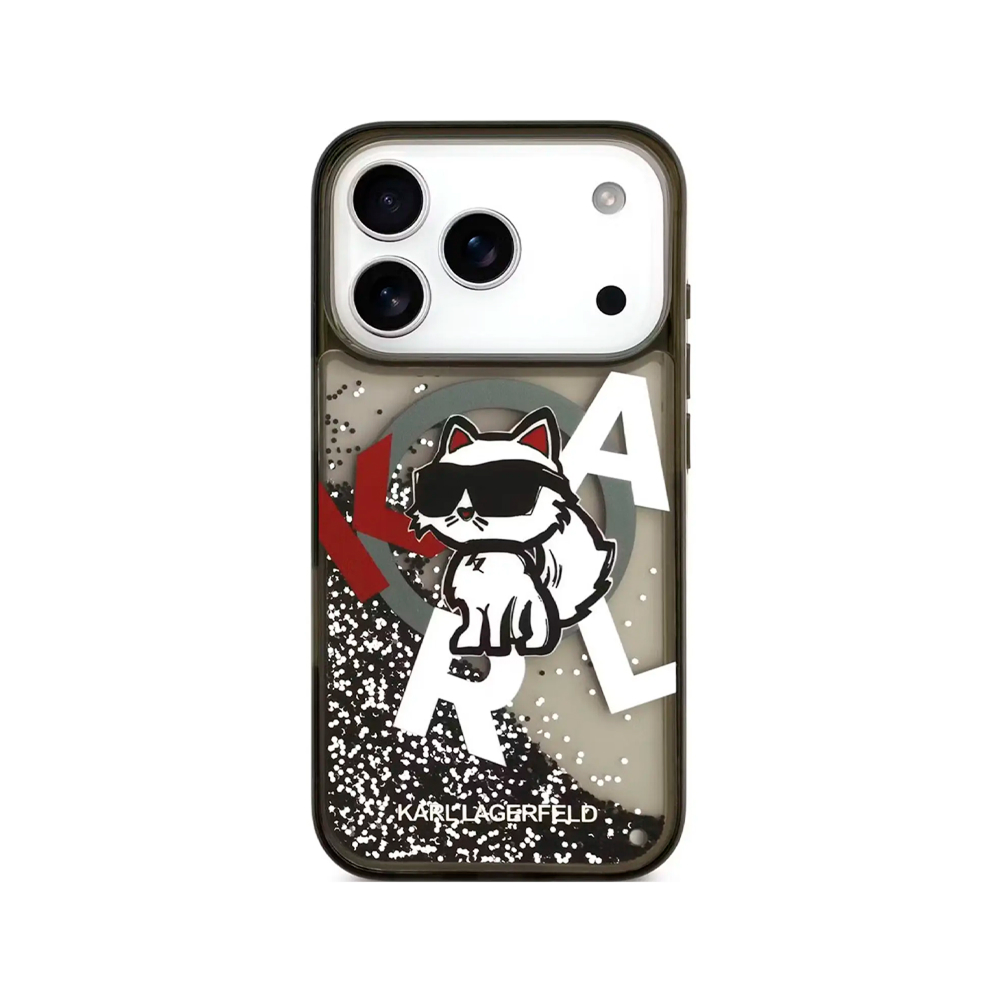 Чехол Lagerfeld Liquid Glitter Sketch Choupette для iPhone 17 Pro Max. Цвет: черный