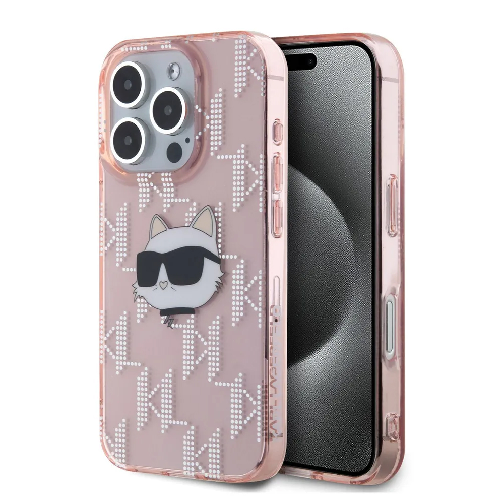 Чехол Lagerfeld PC/TPU Monogram NFT Choupette Head для iPhone 16 Pro Max. Цвет: розовый