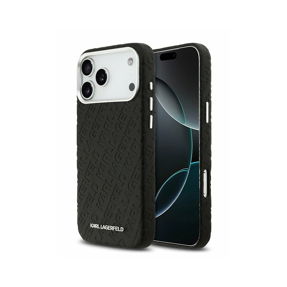 Чехол Lagerfeld PU Full Wrapped Repeated logo Metal Cam для iPhone 17 Pro. Цвет: черный