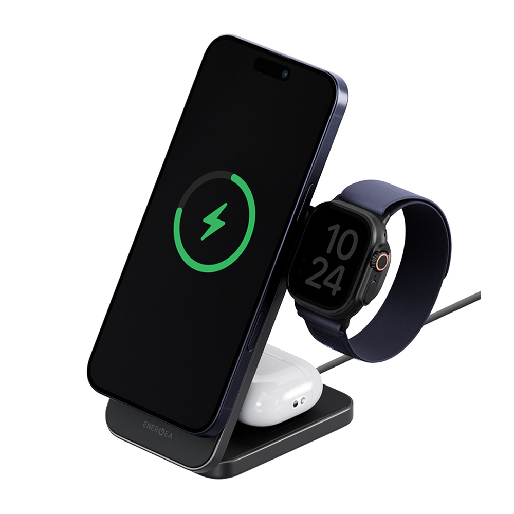 Беспроводное з/у EnergEA MagTrio 2, 3in1 magnetic wireless foldable charger Qi2 25W. Цвет: серый