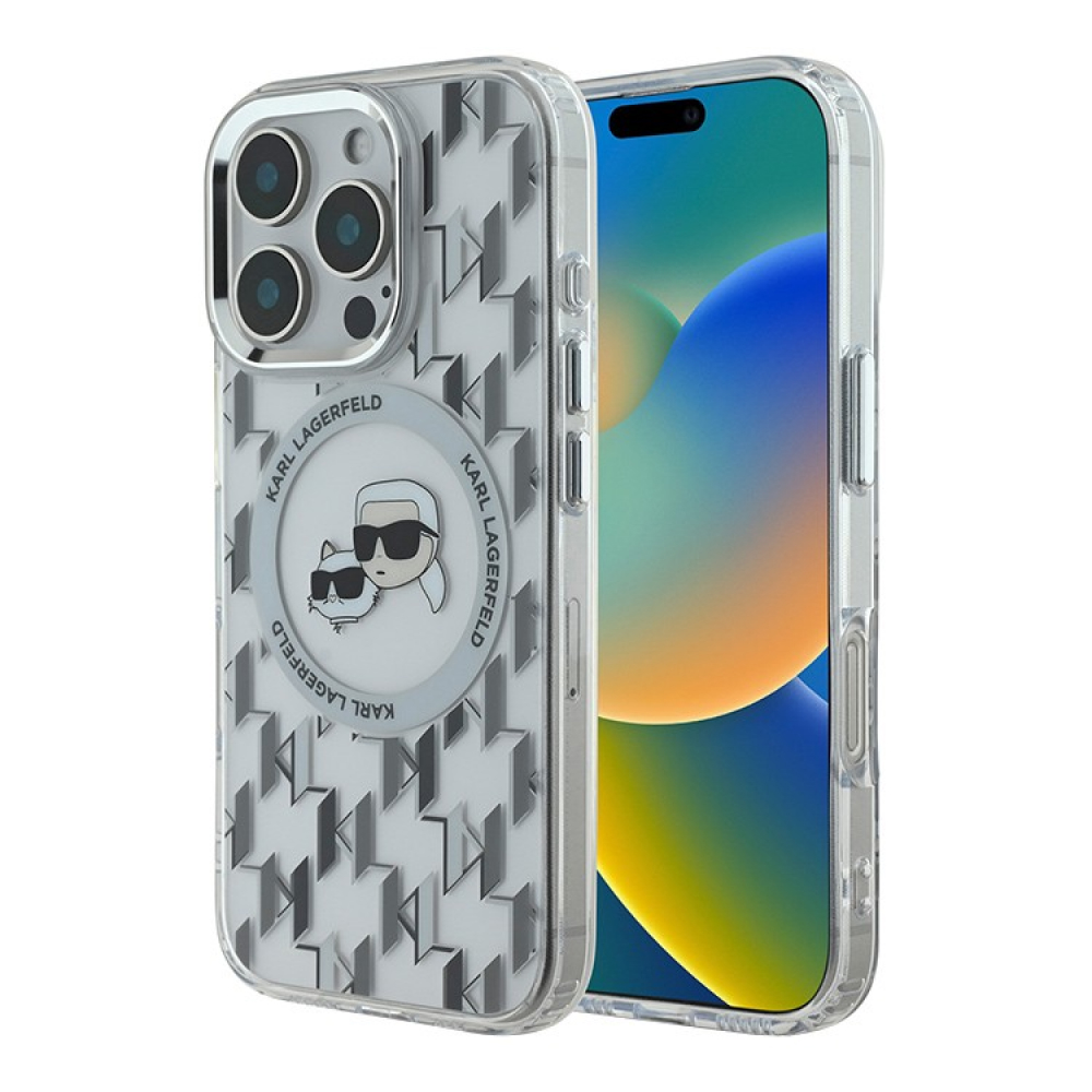 Чехол Lagerfeld PC/TPU Monogram NFT Karl & Choup Metal Cam для iPhone 16 Pro Max. Цвет: прозрачный
