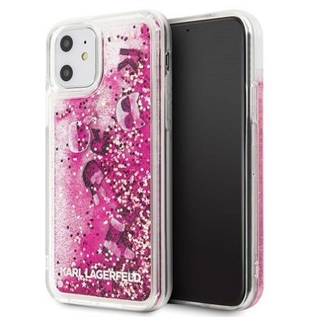 Чехол Lagerfeld для iPhone 11 Liquid Glitter Floatting charms Hard. Цвет: черный/"Розовое золото"