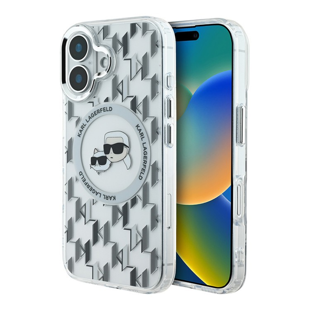 Чехол Lagerfeld PC/TPU Monogram NFT Karl & Choup Metal Cam MagSafe для iPhone 16. Цвет: прозрачный