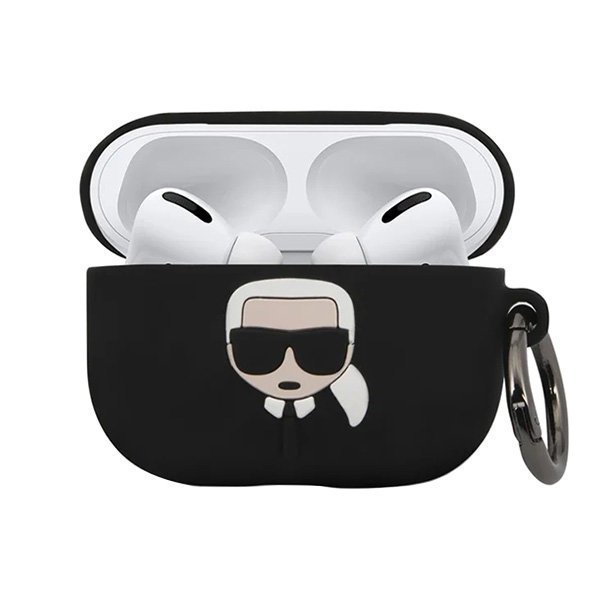 Чехол Lagerfeld Karl для AirPods Pro силиконовый с кольцом. Цвет: черный