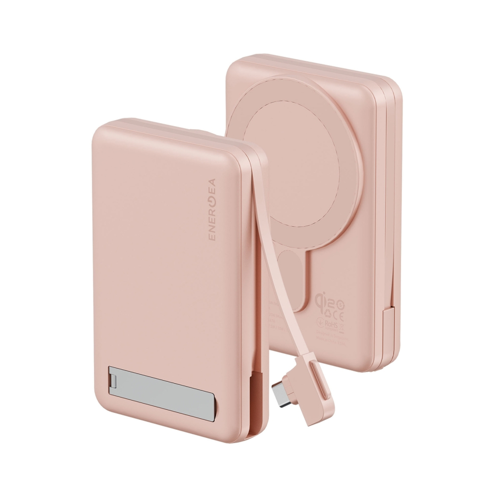 Внешний аккумулятор EnergEA MagPac PRO Plus, 10 000, 15W, Type-c 20W, Qi2. Цвет: розовый