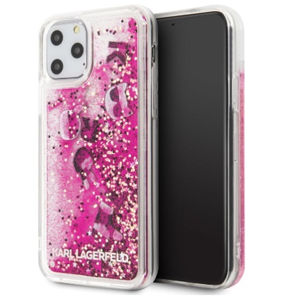 Чехол Lagerfeld для iPhone 11 Pro Max Liquid Glitter Floatting charms. Цвет: черный/"Розовое золото"